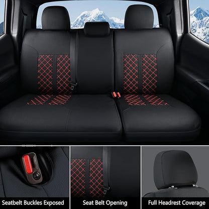 Truckiipa Tacoma Truck Seat Covers Full Set Leather Waterproof Seat Covers Fit for 2005-2015 Toyota Tacoma Double Crew Cab, Full Set, Black&Red