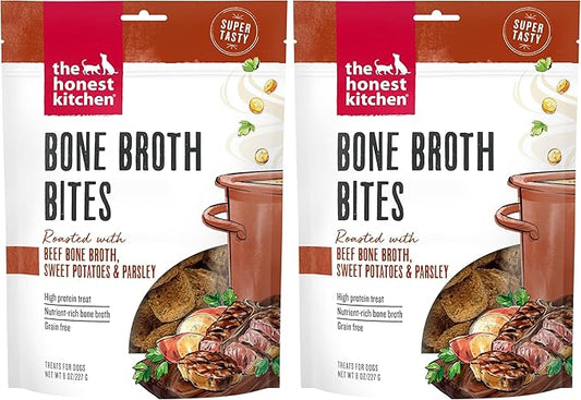 The Honest Kitchen Human Grade Bone Broth Bites: Roasted with Beef Bone Broth & Sweet Potatoes,8 oz Bag,(Pack of 2)