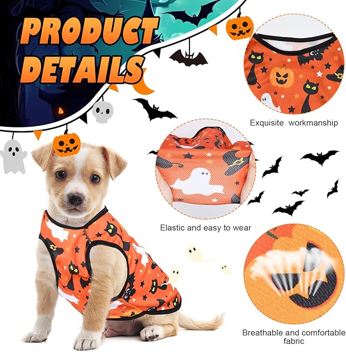 6 Pack Halloween Dog Clothes for Small Dogs, Soft and Breathable Puppy Kitten Dog Shirts for Pet Cats, Summer Dogs' T-Shirts Apparel Sleeveless Vests for Yorkies (Happy Halloween, X-Large)