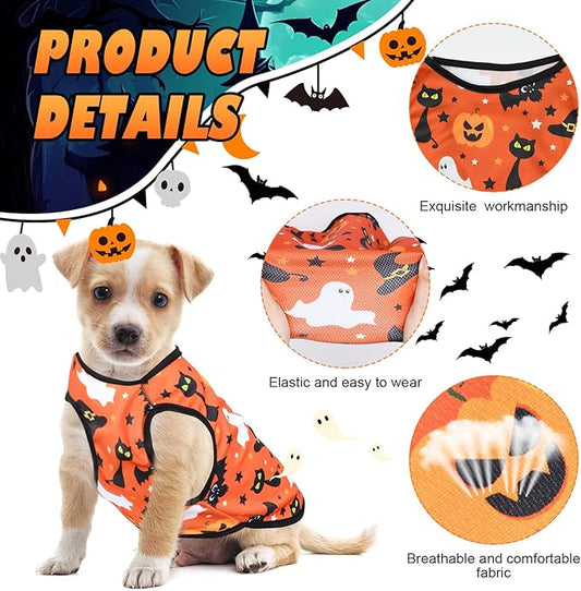 6 Pack Halloween Dog Clothes for Small Dogs, Soft and Breathable Puppy Kitten Dog Shirts for Pet Cats, Summer Dogs' T-Shirts Apparel Sleeveless Vests for Yorkies (Happy Halloween, X-Large)