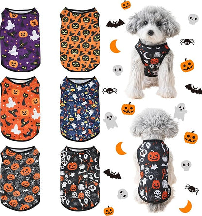 6 Pack Halloween Dog Clothes for Small Dogs, Soft and Breathable Puppy Kitten Dog Shirts for Pet Cats, Dogs' T-Shirts Apparel Sleeveless Vests for Yorkies (Happy Halloween, Large)