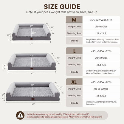 Large Dog Beds Large Sized Dogs 48x35x8 Inch, Orthopedic XXL XL Dog Bed for Medium Size Dogs, Big Waterproof Couch Sofa with Removable Washable Cover for Pet, Light Grey