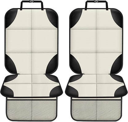 XHYANG Car Seat Protector 1 Pack Car Seat Cushion Mat Thickest Padding,Waterproof 600D Fabric Car Seat Covers for Non-Slip Backing Mesh Pockets for Baby and Pet (Beige, 2 Pcs)