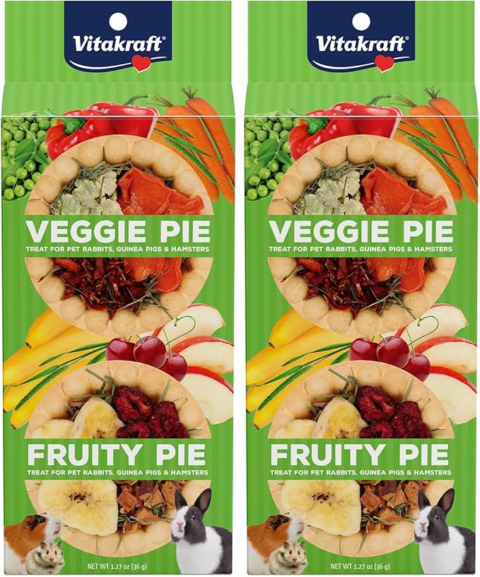 Vitakraft Veggie & Fruity Pie Treat for Pet Rabbits,Guinea Pigs,and Hamsters,2 Pies,Brown,24" x 50",1.27 Ounce,(Pack of 2)