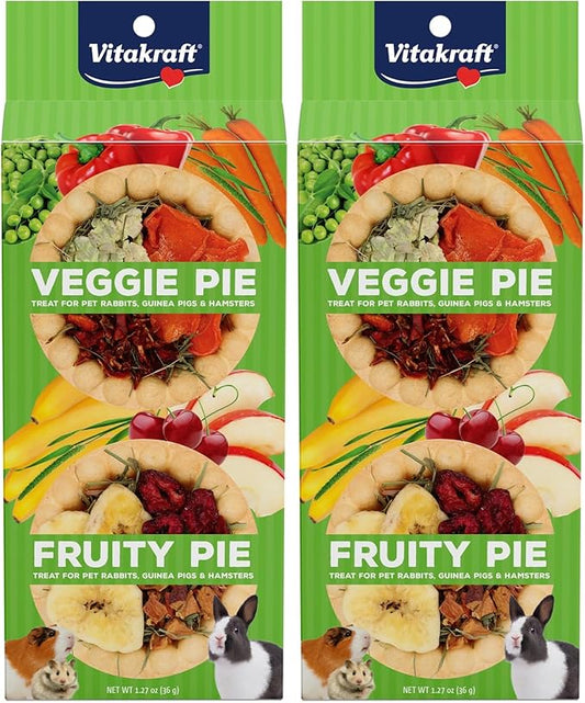 Vitakraft Veggie & Fruity Pie Treat for Pet Rabbits,Guinea Pigs,and Hamsters,2 Pies,Brown,24" x 50",1.27 Ounce,(Pack of 2)