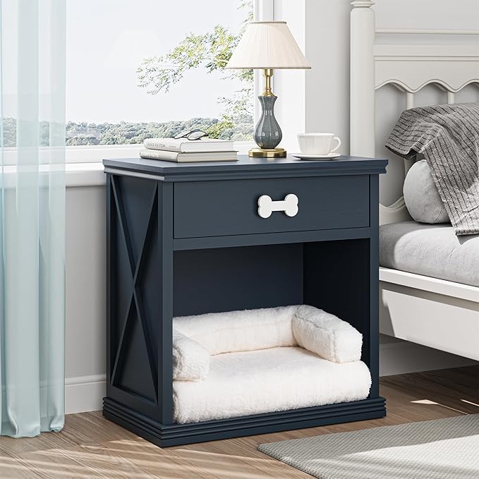 Cat Litter Box Enclosure, Pet Storage Cabinet with LED Light, End Table with Integrated Pet House, Bed Side Tables Bedroom Cat, Cat Bed Side Cabinet with Drawer