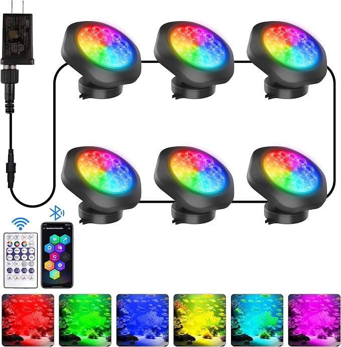T-SUN Pond Lights LED Underwater 16M Colors with App and Remote 6 Pack | Dimmable,Timer,IP68 Waterproof Submersible Fountain Lights Led Underwater Pond Lights for Outdoor Pond Koi Aquarium Garden