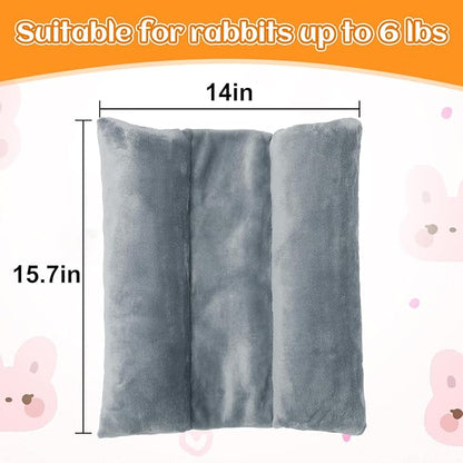 MEWTOGO 15.7" x 14" Bunny Bed for Rabbit Cage - Thickened Soft Prevent Sore Hocks Plush Mat with Cotton Lounger Pillows, Small Animal Flop Mat for Hutch Sleeping Indoor, Gray