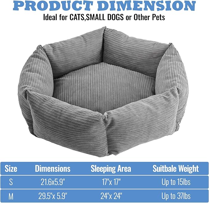 All-Season Stain Resistance Cat Dog Bed,Round Donut Pet Bed,Cord Washable Cat and Dog Beds with Removable Cover,Kitten Bed with Anti-Slip Bottom,Grey,29.5 * 5.9"
