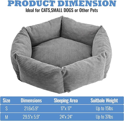 All-Season Stain Resistance Cat Dog Bed,Round Donut Pet Bed,Cord Washable Cat and Dog Beds with Removable Cover,Kitten Bed with Anti-Slip Bottom,Grey,21.6 * 5.9"
