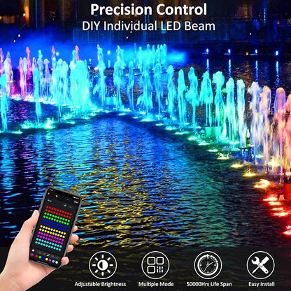 T-SUN Colored Pond Lights with APP and Remote Control – Bright LED Underwater Submersible Fountain Lights, IP68 Waterproof Landscape Spotlight for Garden Koi Pond Aquarium Fish Tank (Set of 4)