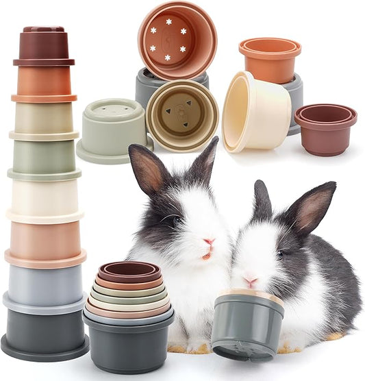 HIIMALEX 8-Pcs Bunny Toys Stacking Cups for Rabbit Foraging and Play Bunny Essential Toys Safe Plastic Accessories for Small Animals Rabbits