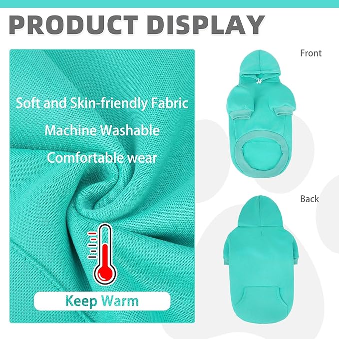KOOLTAIL Dog Hoodie for Small Medium Dogs Cats,Soft&Warm Pet Sweater with Leash Hole and Pocket Boy Girl,Puppy Fall Winter Jacket Clothes,French Pitbull Cold Weather Coat Sweatshirt,Blue XS