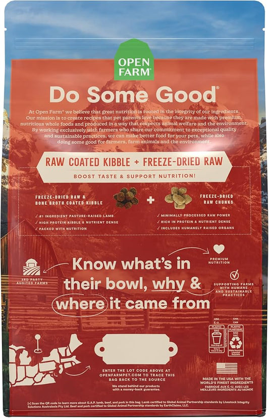 Open Farm, RawMix Ancient Grains Dry Dog Food, Protein-Packed Kibble Coated in Bone Broth with Freeze Dried Raw Chunks, Lamb Venison Bison, Great Plains Recipe, 3.5lb Bag