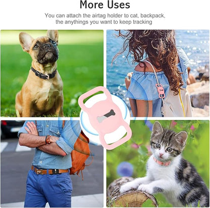 WHIPPY Airtag Leather Dog Collar GPS Tracker Air Tag Puppy Collar Adjustable Soft Leather Padded Dog Collar with Airtag Holder Case for Small Medium Large Dog Pet Backpack,Pink,S