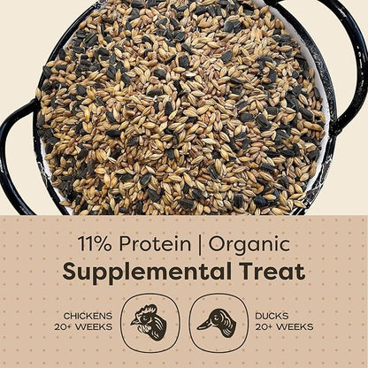 Scratch and Peck Scratch + Seeds Chicken and Duck Treat - 10 lbs Bag - 11% Protein, Certified Organic and Non-GMO Project Verified Chicken Food