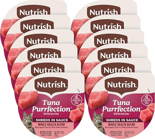 Nutrish Grain Free Wet Cat Food Tuna Purrfection Whole Health Blend with Real Tuna Flakes in a Savory Sauce, 2.8 oz. Cup (Rachael Ray) (Pack of 12)