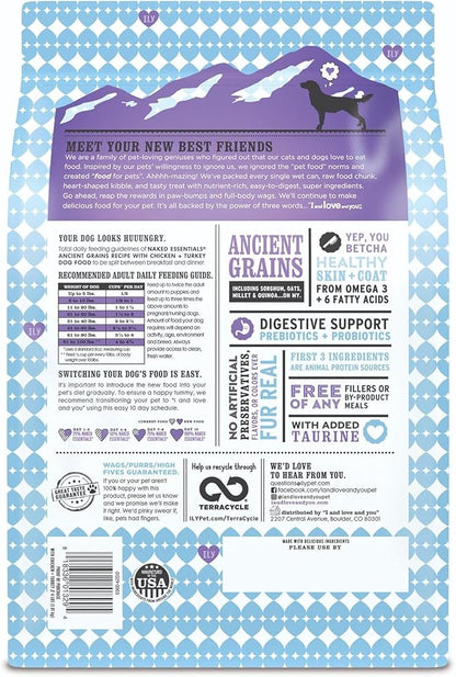 I and love and you Naked Essentials Ancient Grains Dry Dog Food - Chicken + Turkey - High Protein, Real Meat, No Fillers, 4lb Bag