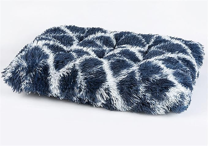 Liveinu Long Plush Calming Pet Bed Cuddler Pet Bed for Dogs and Cats Fluffy Faux Fur Dog Bed with Anti Slip Bottom Machine Washable Pet Sleep Bed Crate Mat Geometric Navy Blue 2XL