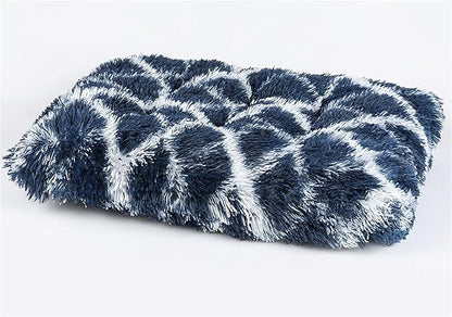 Liveinu Long Plush Calming Pet Bed Cuddler Pet Bed for Dogs and Cats Fluffy Faux Fur Dog Bed with Anti Slip Bottom Machine Washable Pet Sleep Bed Crate Mat Geometric Navy Blue 2XL