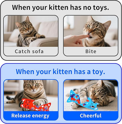 4th of July Cat Toys for Indoor Cats Patriotic Large Adult Cat Catnip Plush Toys with Crinkle Independence Day Kitten Chewing Kicker Toy 6 PCS