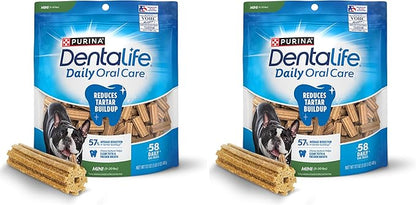 Dentalife Daily Oral Care Dog Treats for Small Dogs 5-20 lbs.,Chewy Dental Treat to Freshen Breath and Fight Tartar,Chicken Flavor,17.1 oz.,58 Chews - 58 ct. Pouch,(Pack of 2)