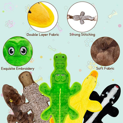 No Stuffing Dog Squeak Toys, 5 Pack Chew Toys with Crinkle to Keep Them Busy, Plush Puppy Teething Toys for Indoor & Outdoor Play, Best Birthday Gift for Large Breed