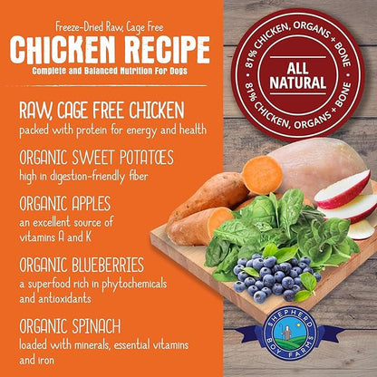 Shepherd Boy Farms Freeze Dried Raw Dog Food, Chicken Recipe, All Natural, No Synthetics, Made in USA with Goat's Milk & Organic Produce, High Protein, Complete Meal (48oz)