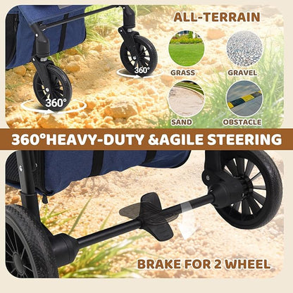 All-Terrain Pet Stroller for 2 Small Dogs/Cats, Heavy Duty 4-Wheel Dog Stroller for Medium Dogs up to 20 lbs, Foldable Pet Pram with Storage Basket, Cup Holder, Adjustable Handle & Weatherproof Cover