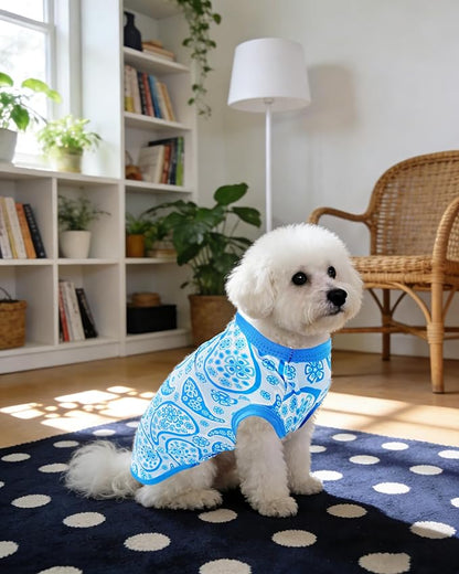 PET SHOW 4 Pack Summer Dog Shirts for Small Dogs Boy UPF 50+ UV Sun Protection Cooling Clothes Tank Top Shark Puppy T-Shirts Pet Holiday Party Sleeveless Vest Blue(Medium)