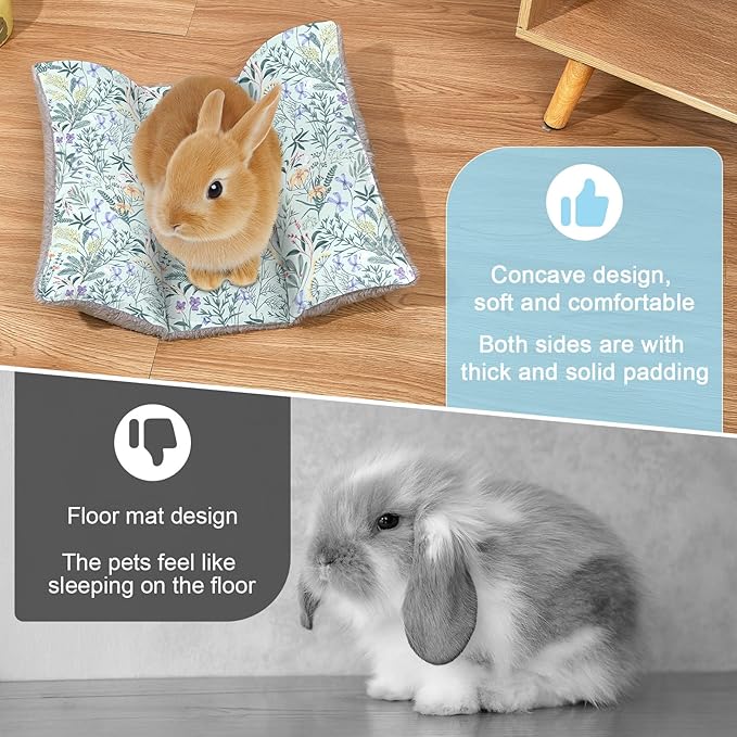 Rabbit Bed 15"X14"Thickened and Soft Bunny Bed Washable Cuddle Cushion Plush Mat Double-Sided Plush Small Pet Flop Mat Cotton Pillow for Rabbit