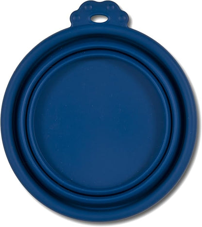 Doskocil Petmate 23369 Silicone Round 3-Cup Travel Bowl for Pets, Navy Blue