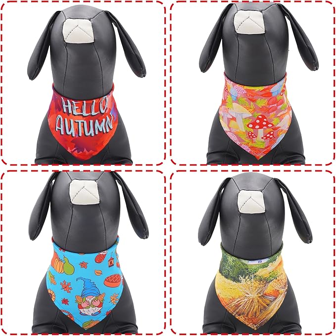 7 Pcs Fall Dog Bandanas for Small Medium Dogs Breed 25 Inch Autumn Dog Bandana Adjustable Large Hemming Seam Edge Scarves Grooming M