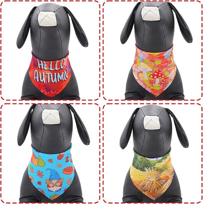7 Pcs Fall Dog Bandanas for Small Medium Dogs Breed 25 Inch Autumn Dog Bandana Adjustable Large Hemming Seam Edge Scarves Grooming M