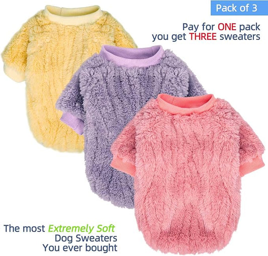 FabriCastle Dog Sweater, 3-Pack Dog Clothes & Coat, Pet Jacket for Small or Medium Dogs Boy or Girl, Soft and Warm Cat Sweaters Doggy Apparel Costumes Christmas (Lavender,Pink,Butter Yellow, X-Small)
