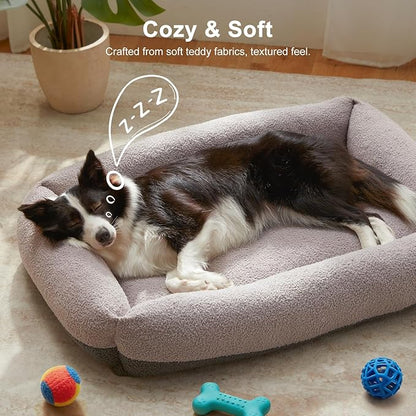 FURTIME Washable Dog Bed Medium Large Size Dogs, Rectangle Comfy Fluffy Pet Beds, Removable Zipper Cover Machine Wash, Soft Orthopedic Bed Durable Pet Cuddler with Anti-Slip Bottom, 30"x24"x8", Grey