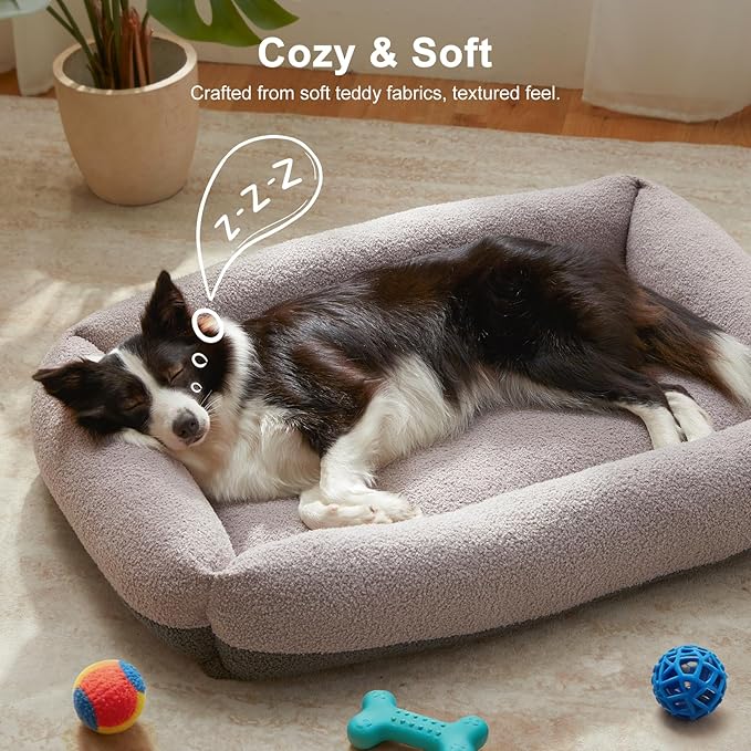 FURTIME Washable Dog Bed Medium Size Dogs, Rectangle Comfy Fluffy Small Dog Beds, Removable Zipper Cover Machine Wash, Soft Orthopedic Bed Durable Pet Cuddler with Anti-Slip Bottom, 25"x21"x7", Grey