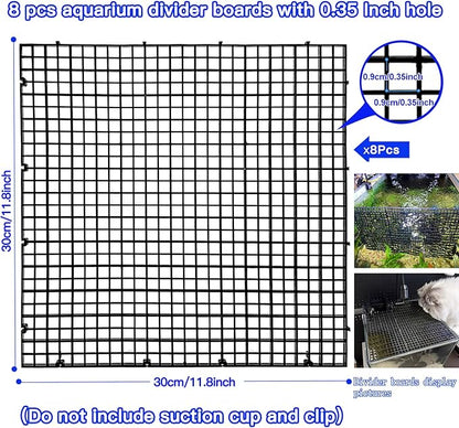 Egg Crate Plastic Aquarium Fish Tank Divider Filter Bottom Plastic Grid Fish Tank Isolation Board Egg Crate Tray((Black, 8pcs 11.8X11.8Inch with 0.35Inch Hole)