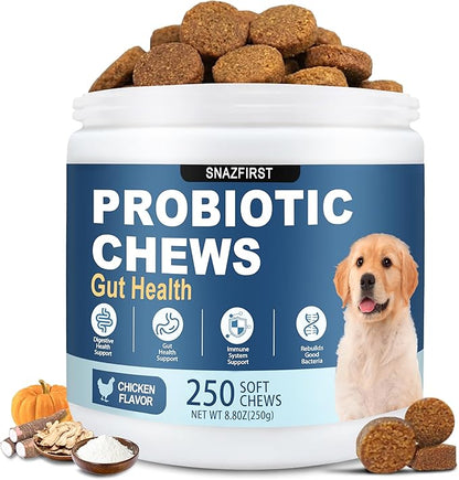 Probiotics for Dogs, Dog Probiotics Chews for Digestive Health & Gut Health, Improve Immune System,Constipation & Diarrhea Relief(Chicken Flavor, 250 Chews)