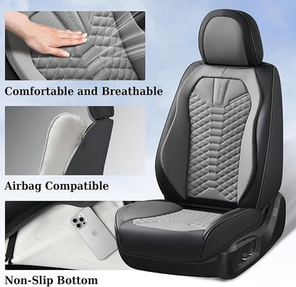 Coverado Seat Covers Full Set, Waterproof Nappa Leather Seat Covers for Cars, 5 Seats Universal Car Seat Protectors, Black and Gray Automotive Seat Covers Car Seat Cushions Fit for Most Cars