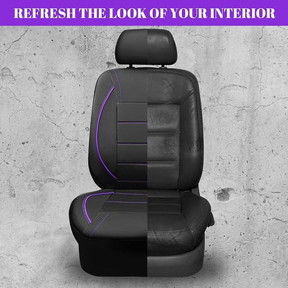 CAR PASS Piping PU Leather Car Seat Cover,Inside Zipper Design and Reserved Opening Holes Airbag Compatible,Universal FIT for Car, SUVs,Van,Trucks,Full Set, Black & Purple