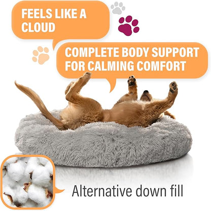 Active Pets Premium Medium Donut Dog Bed, Fits Up to 45 lbs, Removable Cover & Washable Cushion, Plush Long Pile Faux Fur Fabric, Portable Pink Pet Bed Furniture for Puppies Adult Canines & Cats
