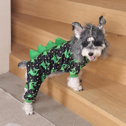 CuteBone Dinosaur Costume Dog Pajamas, Stretchy Spandex Crystal Velvet Sleepwear Coat for Small Dogs, Soft & Warm Pet Outfit Clothes for Cold Weather, Cozy Pullover Design COSP14XS