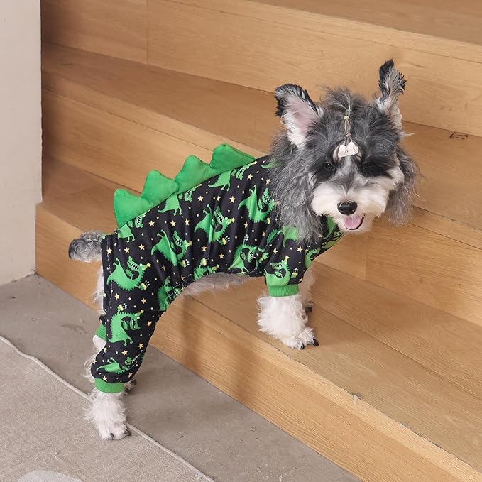 CuteBone Dinosaur Costume Dog Pajamas, Stretchy Spandex Crystal Velvet Sleepwear Coat for Small Dogs, Soft & Warm Pet Outfit Clothes for Cold Weather, Cozy Pullover Design COSP14M