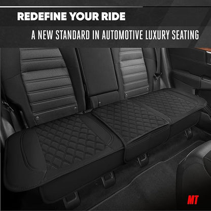 Motor Trend Rear Seat Cushion - Black Diamond Stitched Faux Leather Rear Seat Cover for Cars, Trucks, SUVs - Padded, Waterproof, Non-Slip Back Seat Cover with Storage Pockets