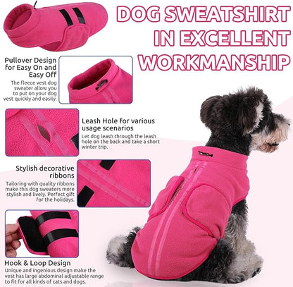 Queenmore XL Dog Sweater, Soft Fleece Vest Pullover Dog Jacket with Leash Hole, Warm Winter Dog Clothes Cold Weather Doggy Dachshund Sweaters for Large Dogs Cats Boy or Girl (Pink, XL)