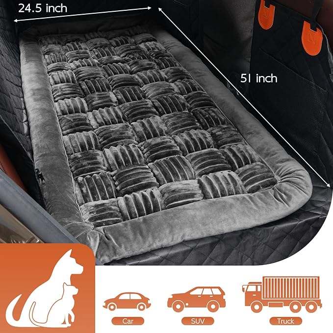 Backseat Pet Bed Mat, Dog Bed for Cars, Fit for Backseat Extenders, Car Seat Protector, Nonslip Soft Durable for Cars (Dark Gray, 24.5" x 51")