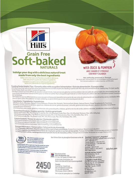 Hill's Grain Free Soft-Baked Naturals Dog Treats, Duck & Pumpkin, 8 oz. Bag