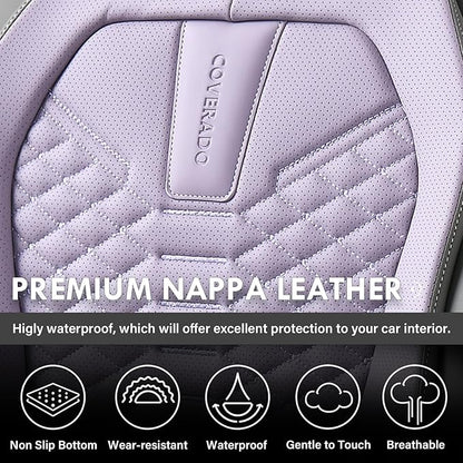 Coverado Car Seat Covers, Front Seat Cover, Waterproof Nappa Leather Seat Covers for Cars, Driver Car Seat Protectors, Gray and Purple Automotive Seat Covers Universal Fit for Most Cars