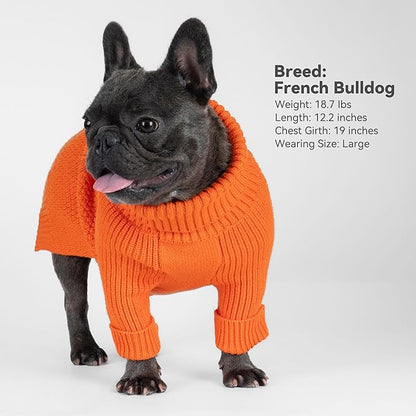 cyeollo Dog Sweater Pullover Turtleneck for Dogs, Classic Knitwear Fall Winter Cold Weather Dog Clothes Warm Pet Apparel Small Medium Large Pet Sweaters, Orange XL